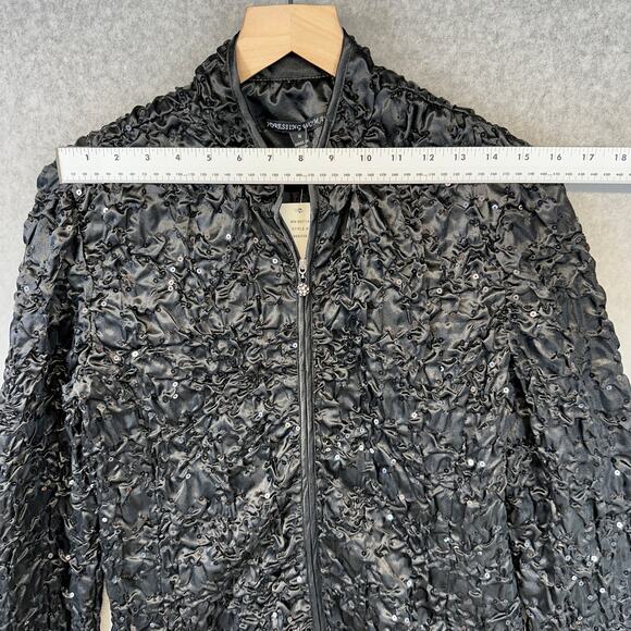Adressing Woman Jacket Womens Medium Black Full Zip Embellished Crinkle Sequin - Picture 13 of 15